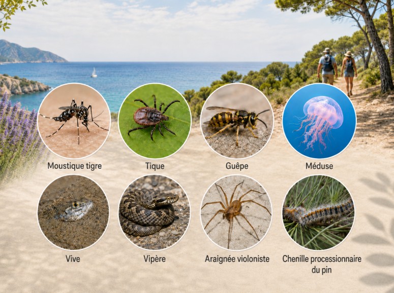 Piqûres et morsures estivales en Italie causées par les moustiques, les tiques, les guêpes, les méduses, les vives, les vipères, les araignées et les chenilles processionnaires.