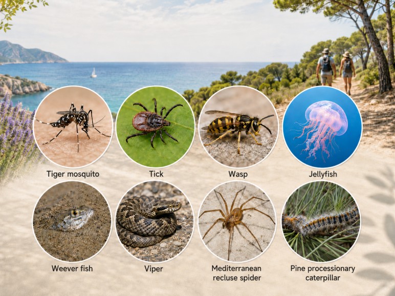 Summer stings and bites in Italy caused by mosquitoes, ticks, wasps, jellyfish, weever fish, vipers, spiders and pine processionary caterpillars.